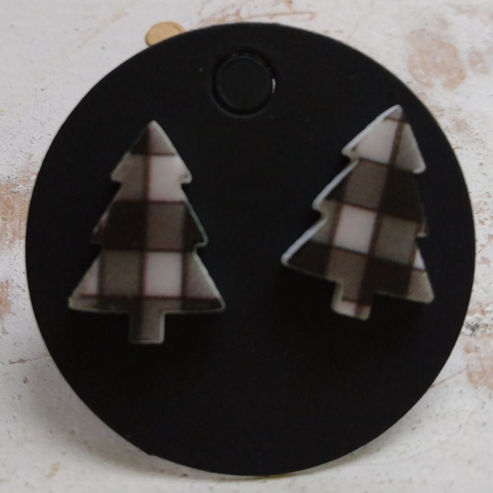 Black and White Plaid Tree Earrings